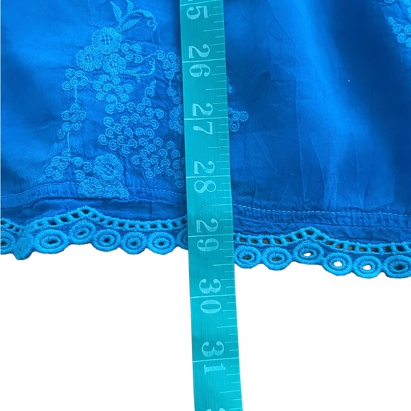 Johnny Was Turquoise short sleeve boho embroidered tunic hanker-chief top XL - Picture 9 of 11